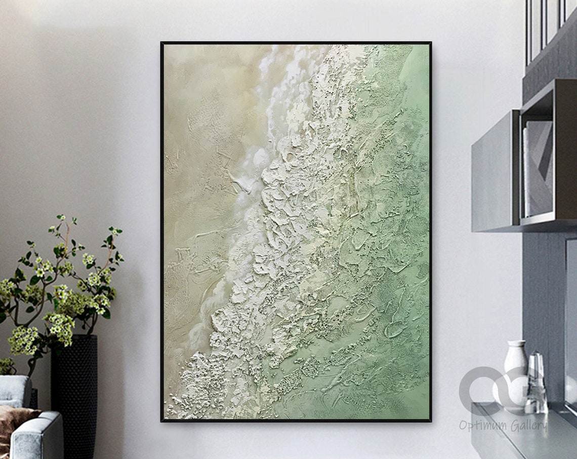 Green Cream Foam Wave Abstract 3D Textured Coastal Beach Art Poster