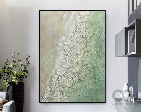 Green Cream Foam Wave Abstract 3D Textured Coastal Beach Art Poster