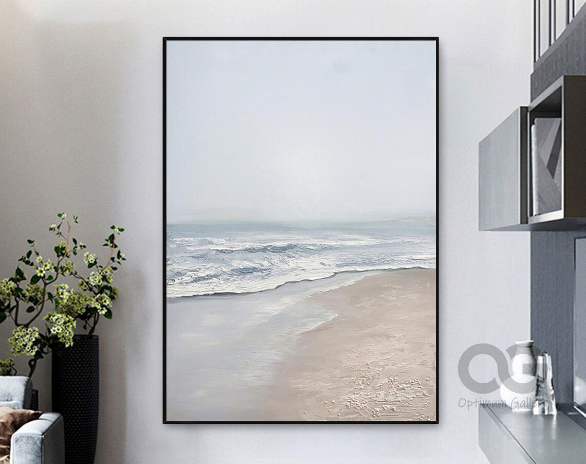 White Beach Abstract, Impressionist Ocean Art Print