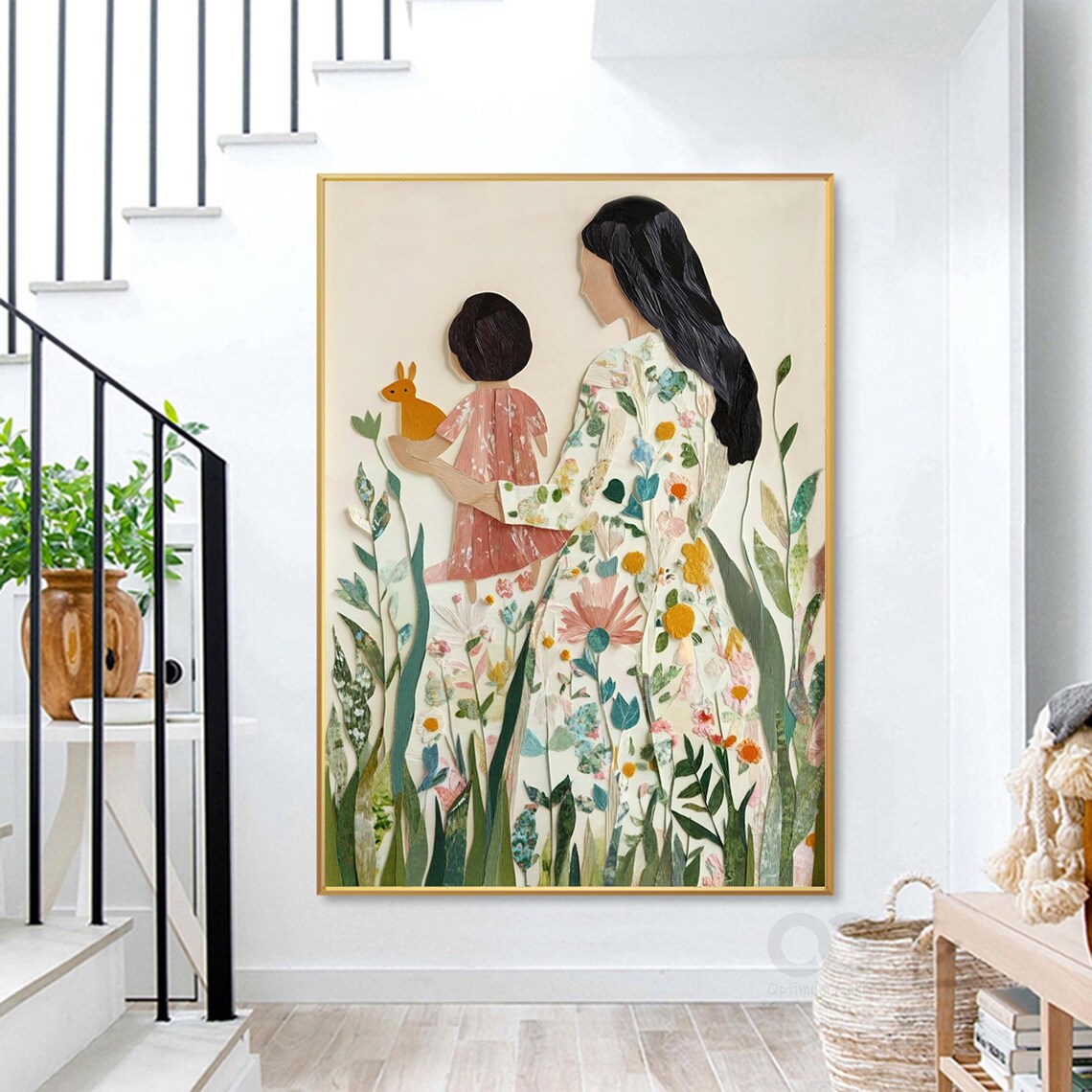 Large Abstract Lady Painting Portrait Woman Wall Art Original Floral Girl Art Faceless Portrait Figurative Painting Wall Decor Gift For Mom