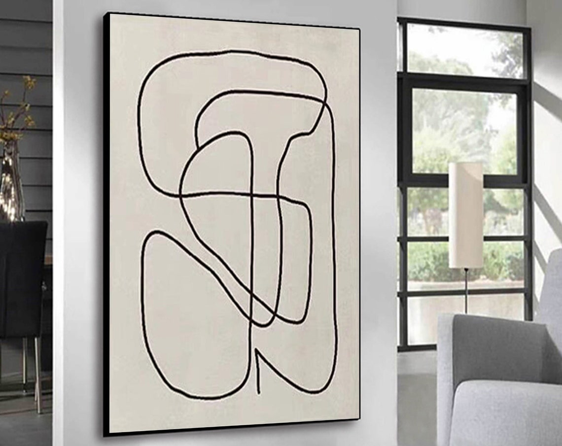Interlocking Black Loops Cream Continuous Line Modern Art Poster