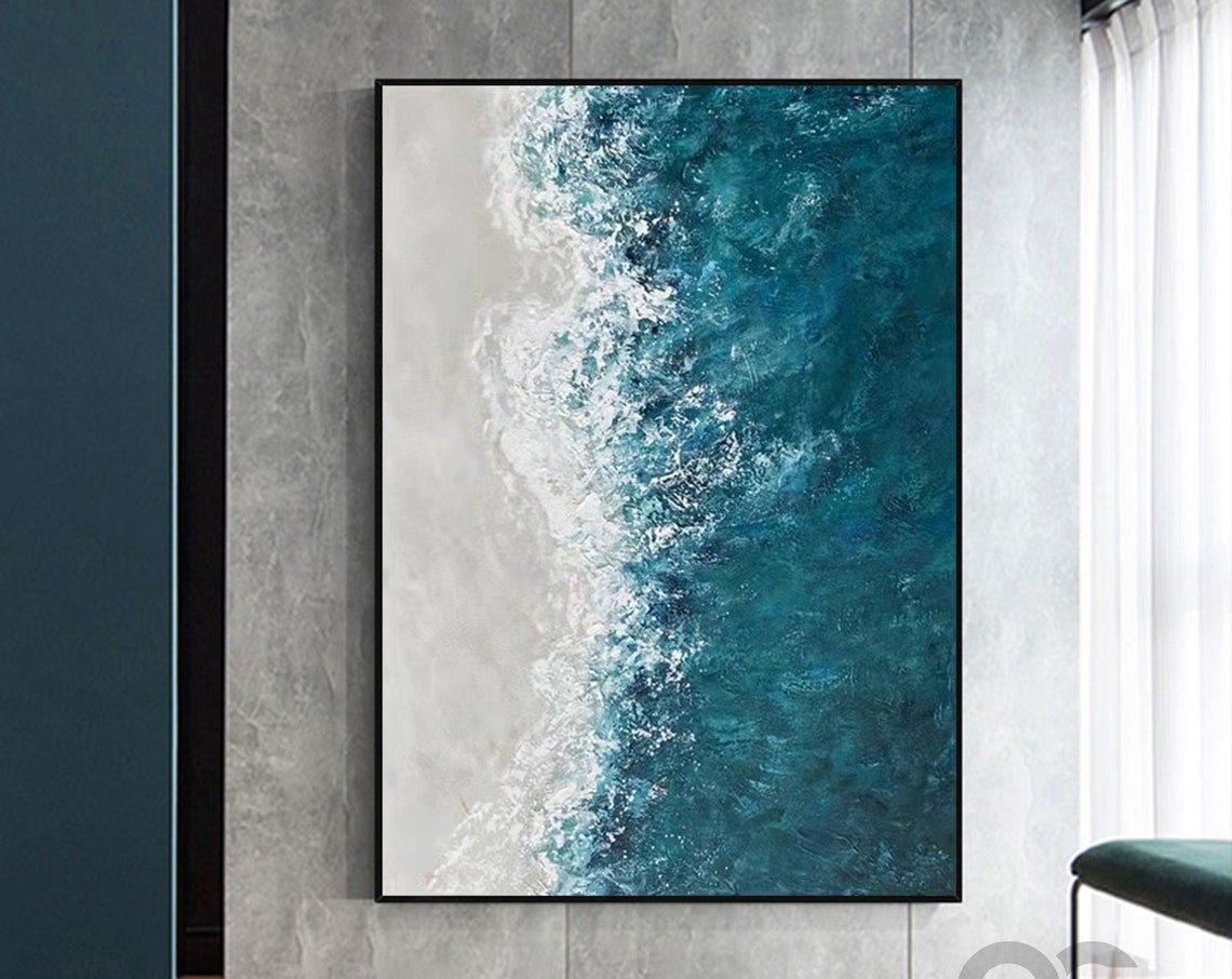 Emerald Green Wave Meeting White Shore Vertical Ocean Art Poster - Image 2