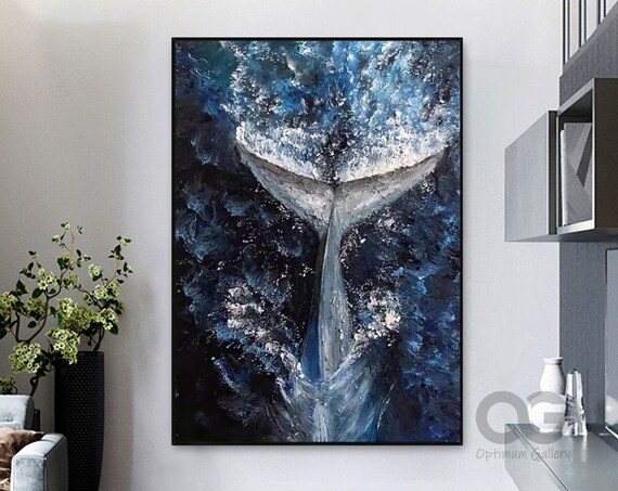 Blue Whale Modern Painting On Whale Original Art For Room Whale Home Design Wall Decor Underwater Life Wall Art Set Whale Art Decor