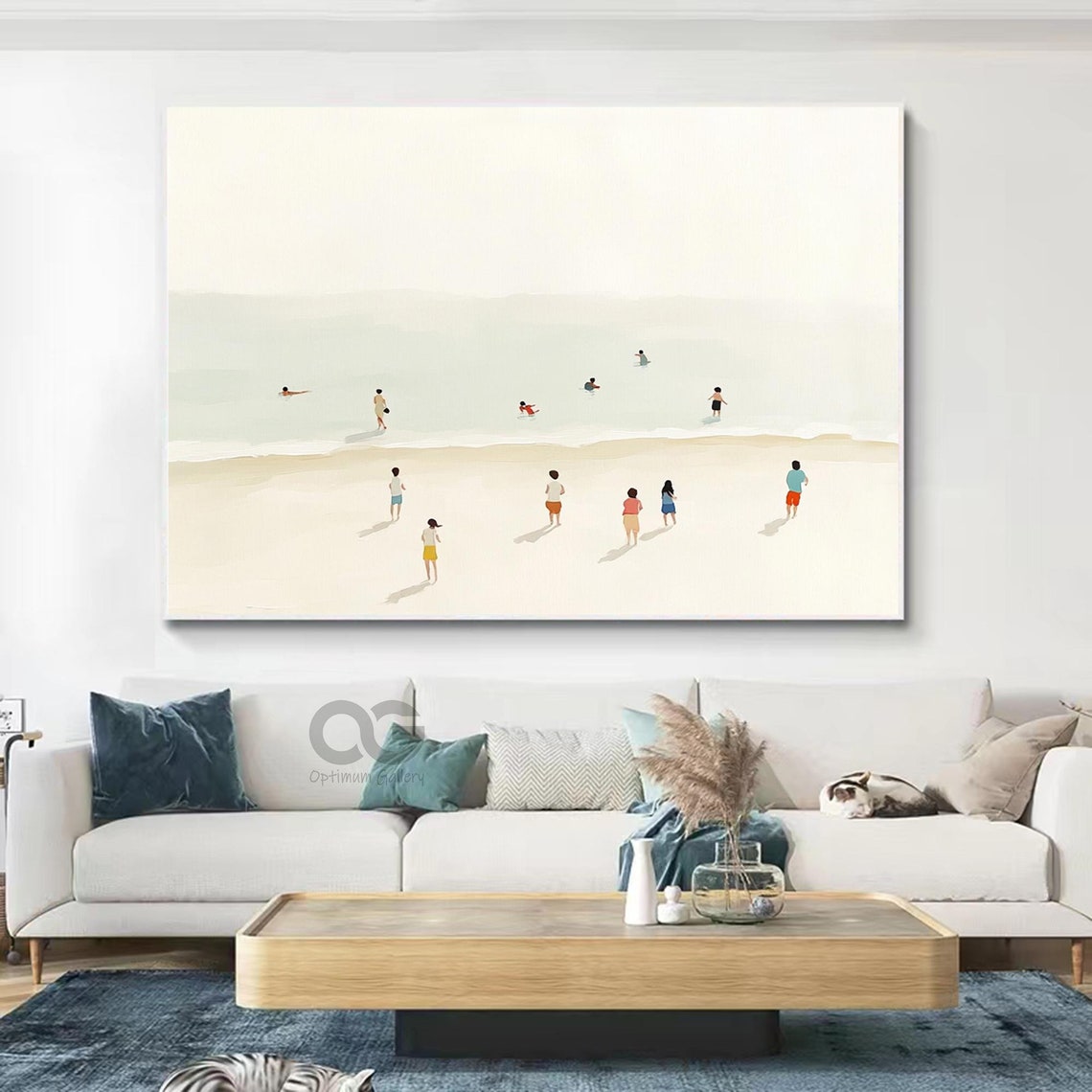 Swimmers Pale Turquoise Sea Tiny Figures White Sand Beach Poster
