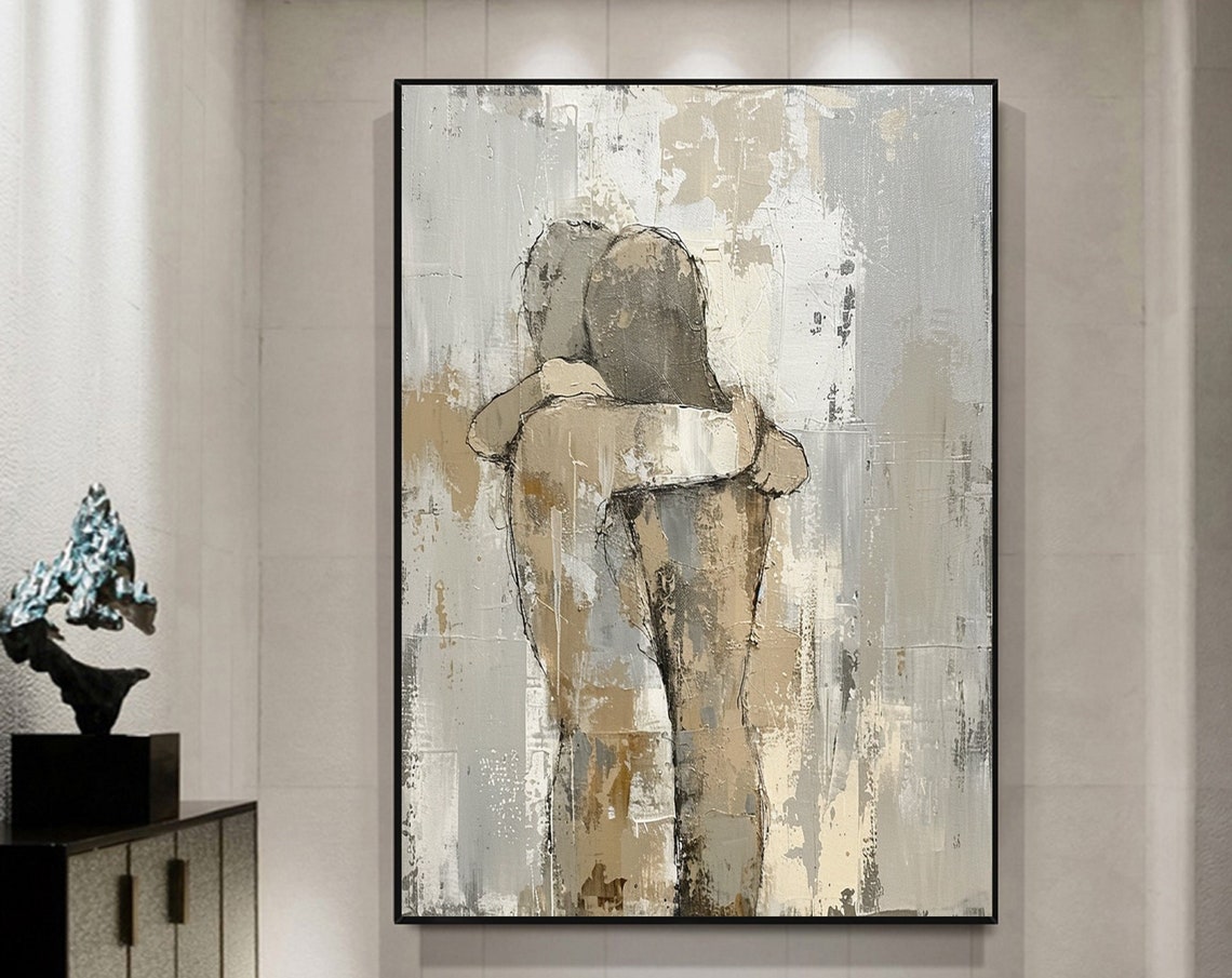 Framed Abstract Lady Woman Painting Original Black Wall Art Woman Art Faceless Portrait Painting Lovers Wall Art Decor Oil Painting