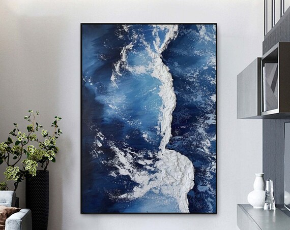 Deep Blue Aerial Wave White Foam Ribbon Diagonal Ocean Art Poster