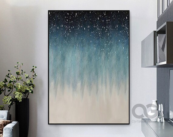 Starry Night Blue to Sandy Beige Wave Foam Vertical Art Poster