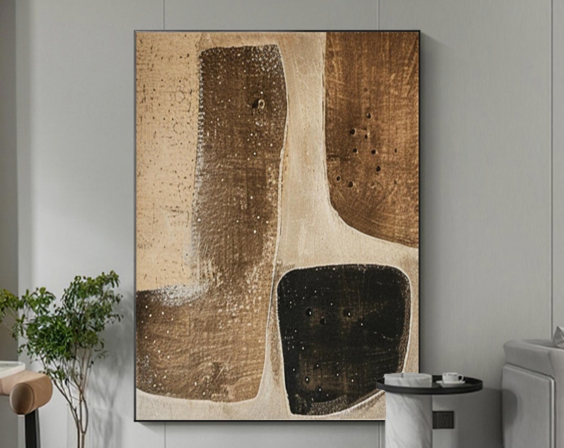 Brown Black Organic Shapes Beige Abstract Textured Earth Tone Poster