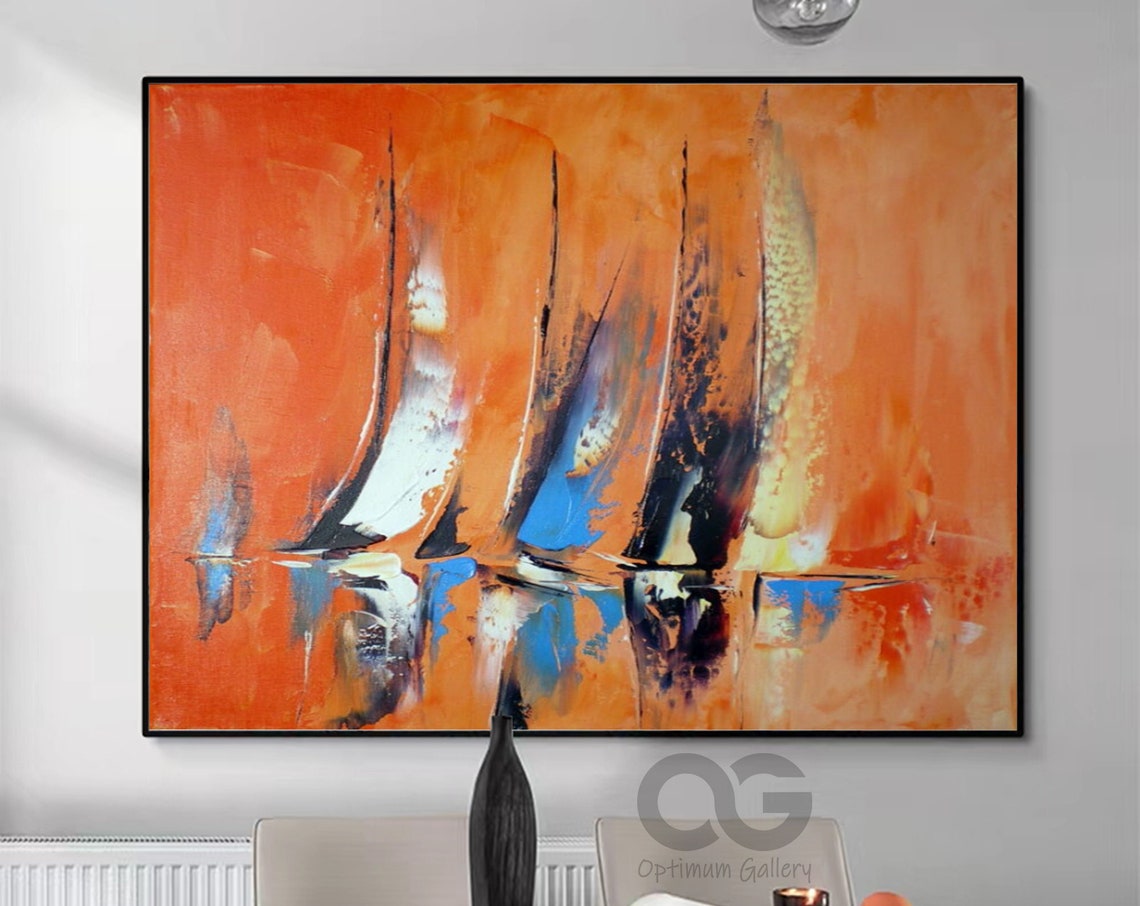 Large Sailboat Party Painting On Colorful Sailboats Harbor Painting Nautical Landscape Painting Bed Room Wall Art Summer Wall Decor - Image 5