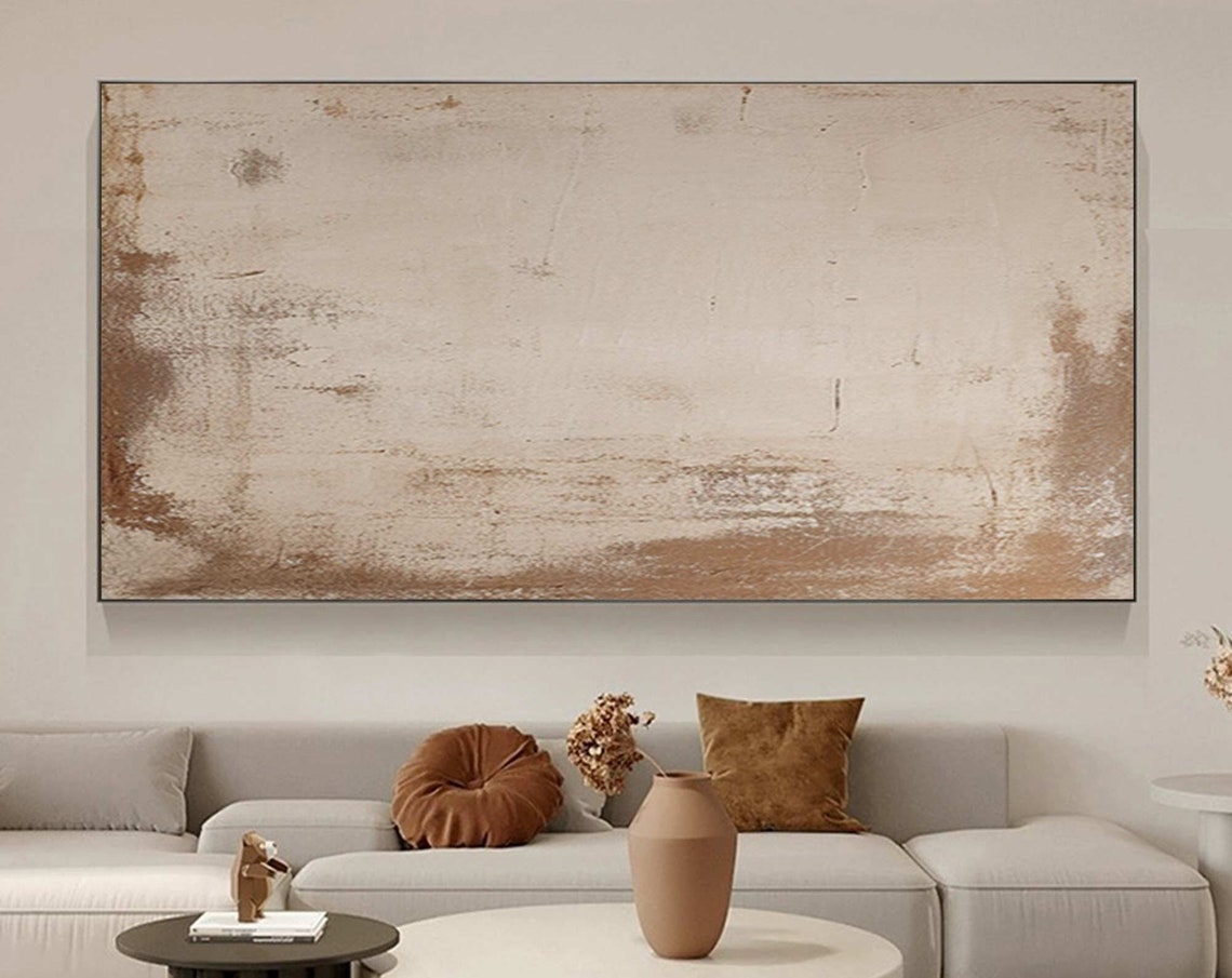 Horizontal Beige Abstract Brown Edged Weathered Plaster Wall Poster