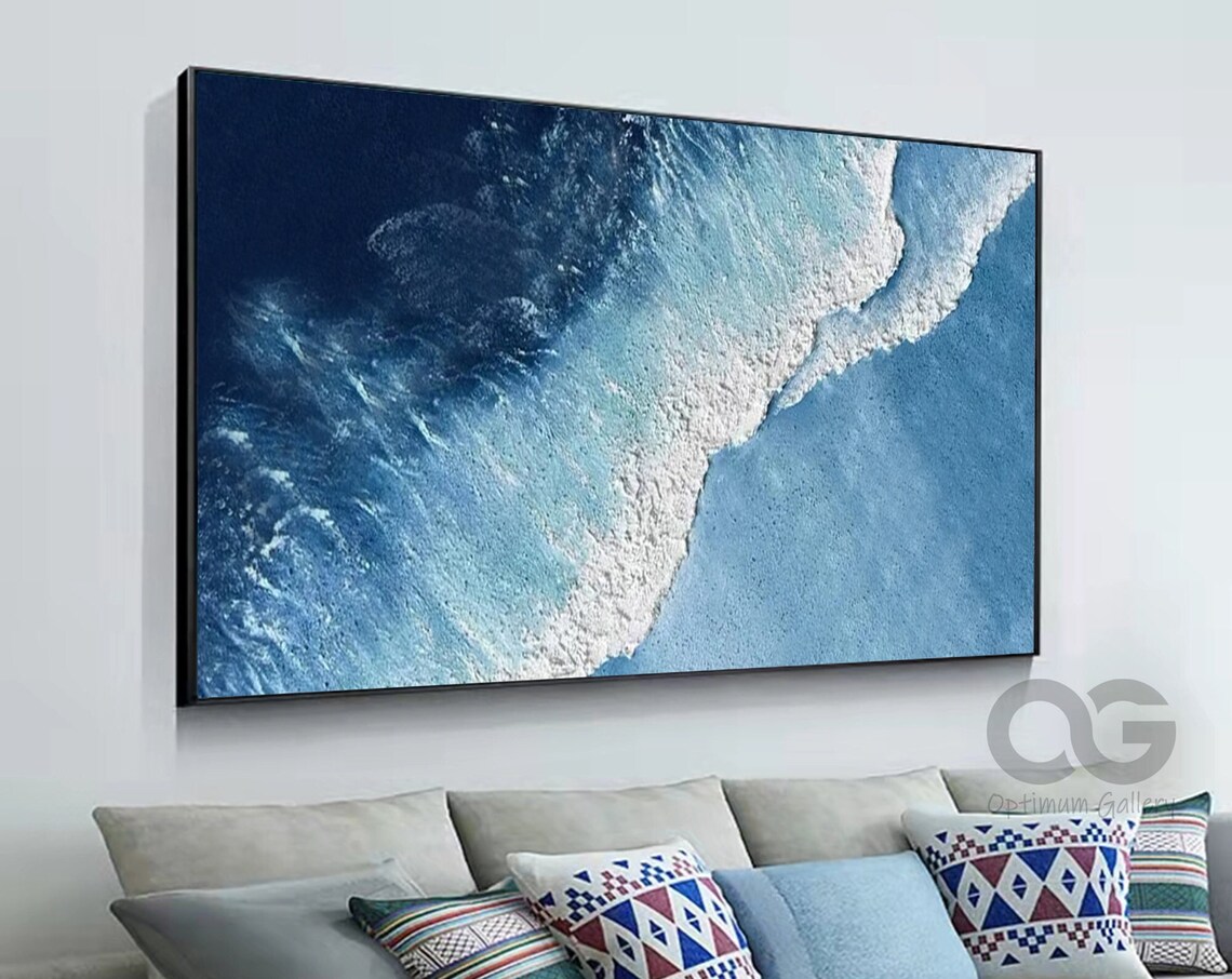 Blue Abstract Ocean Landscape, Coastal Wall Art Print - Image 5
