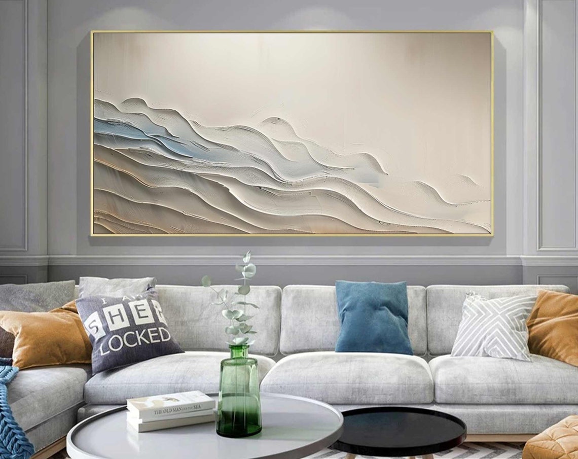 Beige Abstract Ocean Waves Textured Minimalist Neutral Wall Art Poster