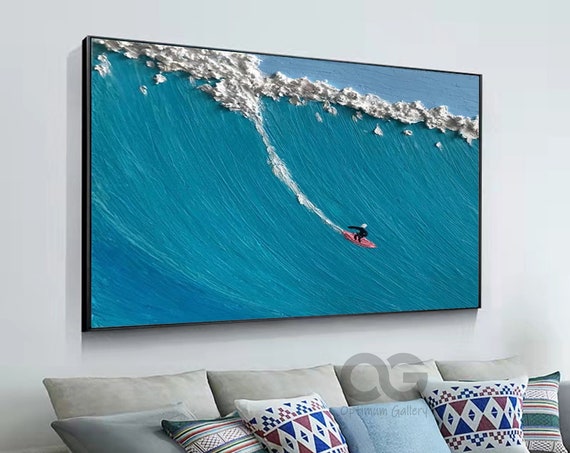 Original Blue Waves Painting On Textured Wall Art Surfing Painting Surfing Art Surfer Gifts Custom Wall Art Personalized Gift