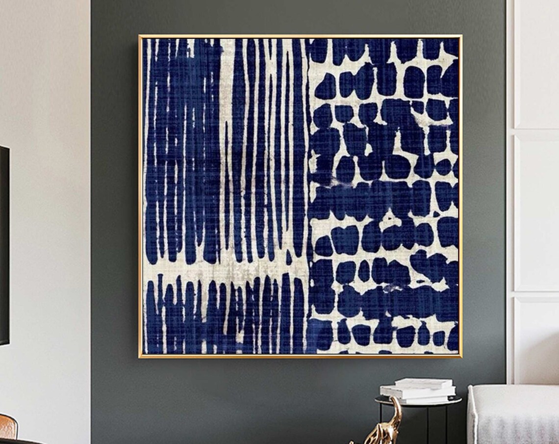 Abstract Art, Modern Navy Blue Beige Wall Art Print