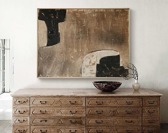 Oversized Brown Wabi Sabi Wall Art Larger Brown Abstract Wall Art Black Geometric Abstract Oil Painting On For Home Decor Brown Art