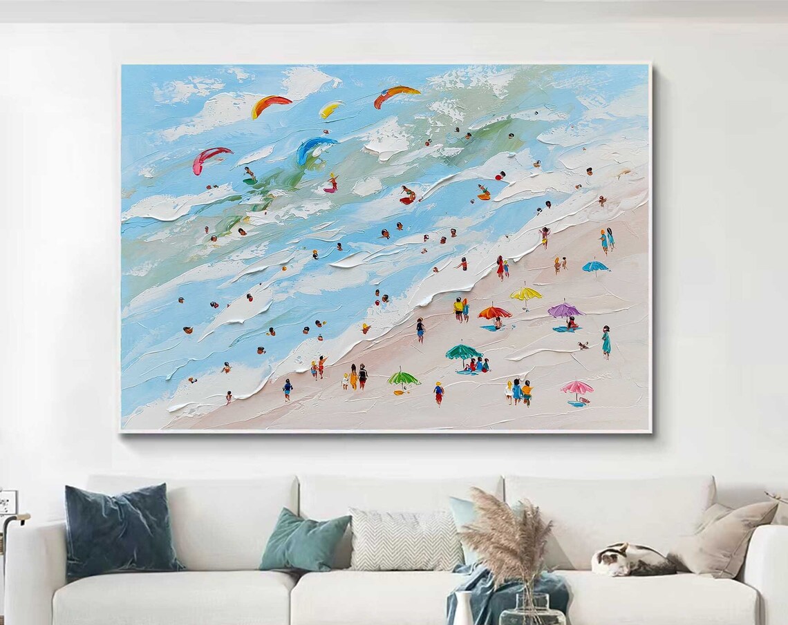Blue Beach Abstract Painting, Summer Sea Art Print