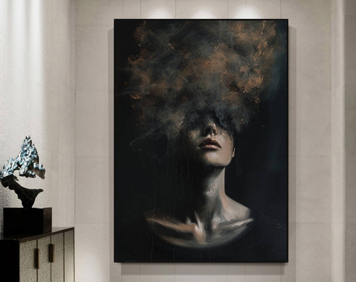 Large Woman Face Portrait Wall Art Abstract Lady Painting Woman Face Painting Original Figurative Art Frame Woman Painting Home Decor