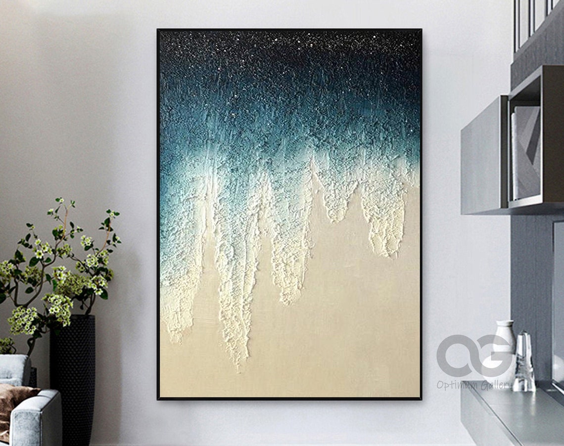 Turquoise Sand Gradient Wave Foam Vertical Abstract Ocean Art Poster