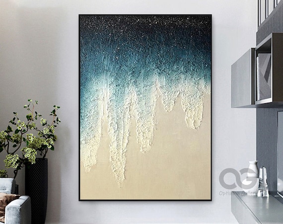 Turquoise Sand Gradient Wave Foam Vertical Abstract Ocean Art Poster