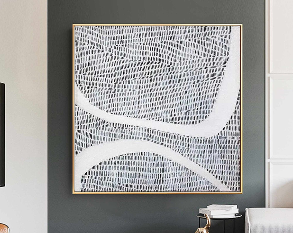 Black White Wavy Hatch Mark Abstract White Curve Modern Graphic Poster