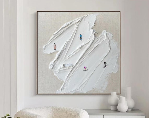 Skier on Snowy Mountain, Plaster Style Art Print