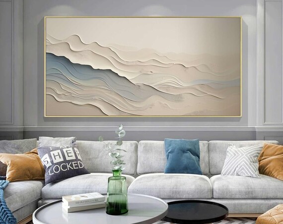 Beige Abstract Wave Wall Art Print, Minimalist