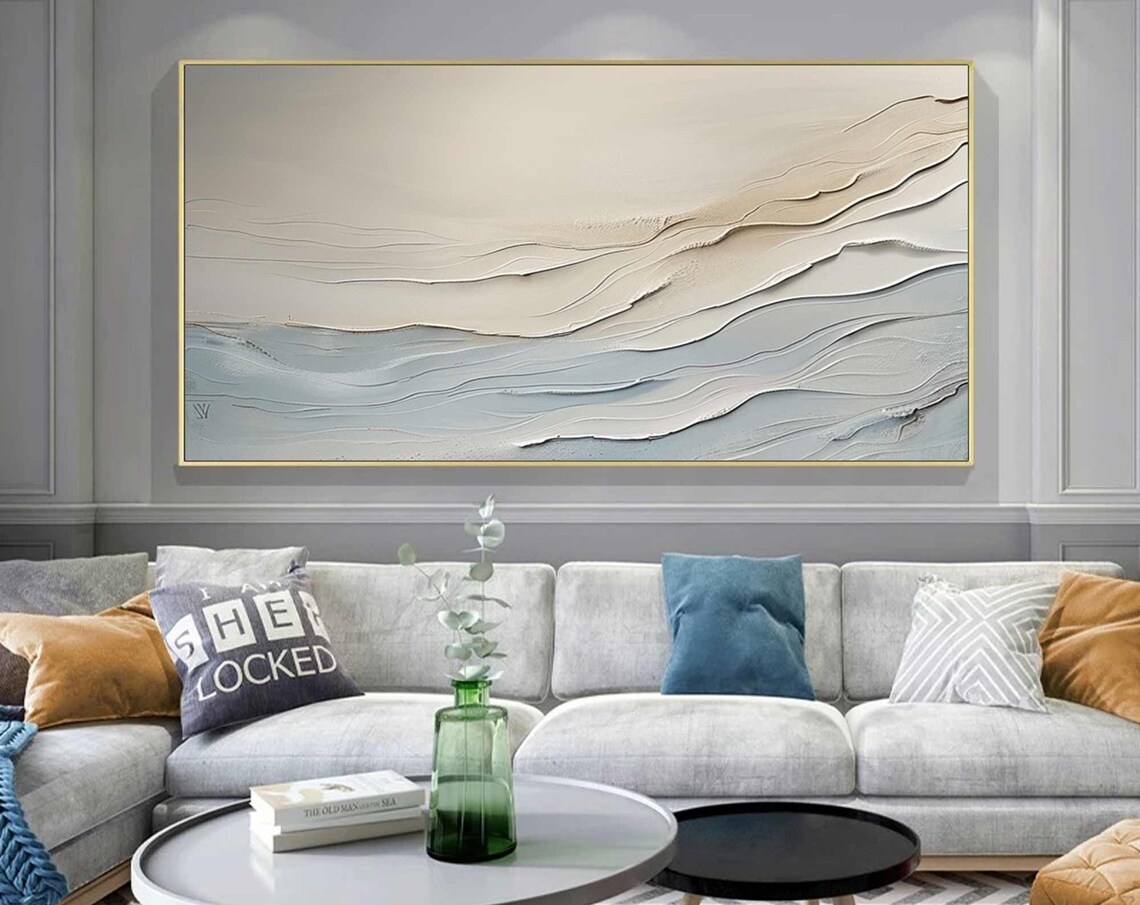 Cream Abstract Ocean Waves 3D Textured Beige Minimalist Wall Art Poster
