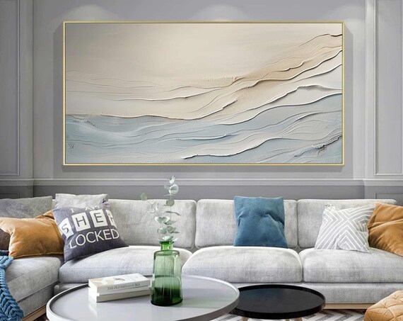 Cream Abstract Ocean Waves 3D Textured Beige Minimalist Wall Art Poster