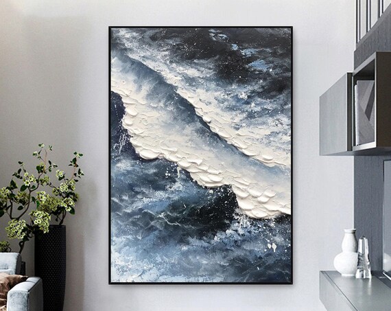Dark Stormy Wave Thick White Impasto Foam Dramatic Ocean Art Poster