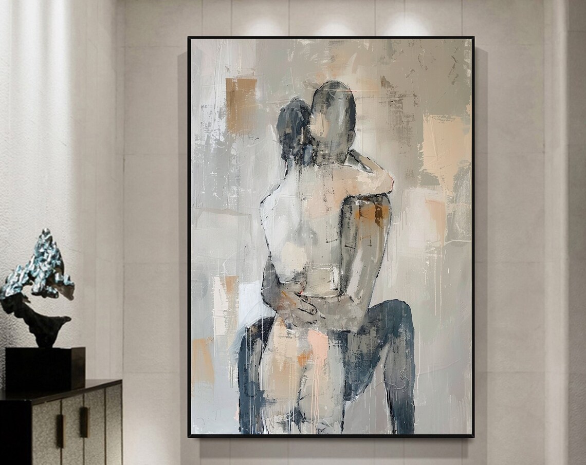 Gift For Wife Abstract Lady Framed Woman Face Artwork Family Painting Decor Woman Art Faceless Portrait Painting Wall Decor
