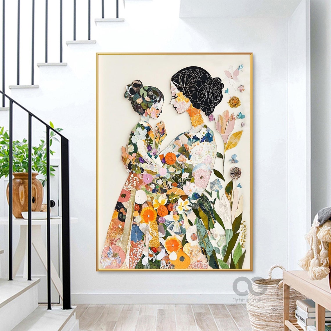 Beautiful Girl Face Painting Gift For Girl Texture Wall Art Painting For Woman Modern Abstract Art Flower Artwork For Mom Bedroom Wall Decor