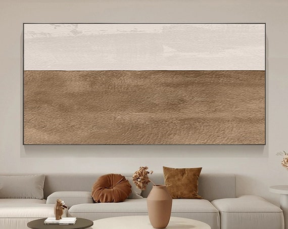 Framed Original Brown Abstract Painting Large Beige Minimalist Wall Art Modern Texture Minimalist Art Brown Artwork Pastel Room Decor