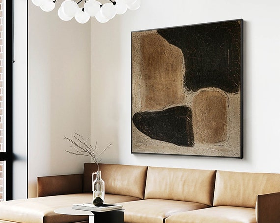 Brown Wabi Sabi Painting Black Abstract Painting 3d Texture Painting Brown Minimalist Painting Neutral Wall Art Brown Art Wall Decor