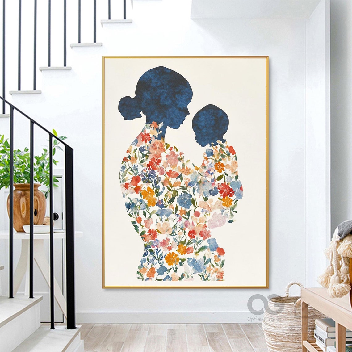 Original Beautiful Mother And Daughter Painting On 3d Textured Flower Wall Art Floral Beauty Painting Fashion Wall Decor Gift For Mom
