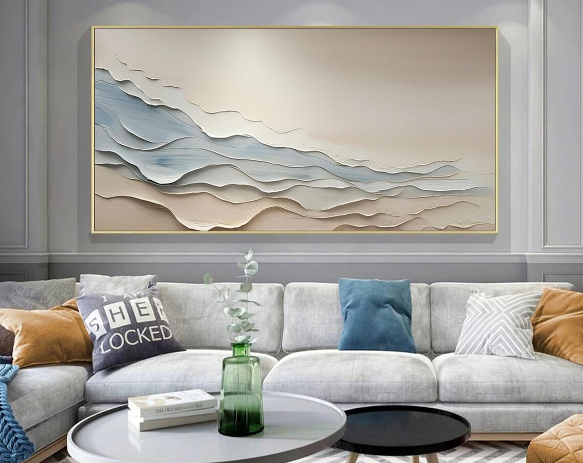 Original Ocean Beach Painting On Earth Tone Painting Sand Painting Textured Wall Art Living Room Painting Wabi Sabi Wall Art Decor