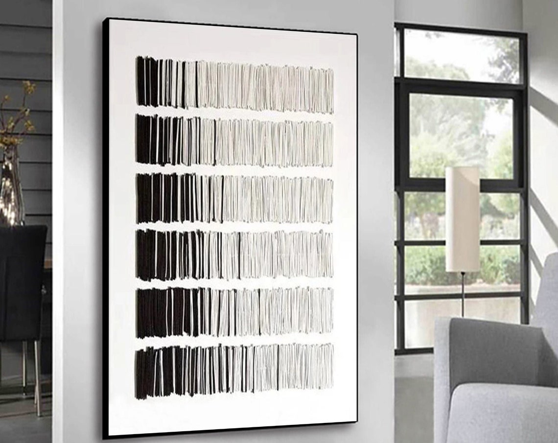 Black Grey Brushstroke Bands Gradient Stripe Modern Wall Art Poster - Image 5