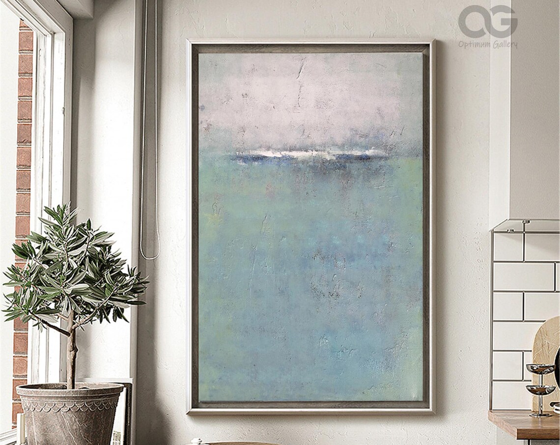 Sea Green Abstract Ocean Misty Horizon Textured Coastal Minimalist Art Poster - Image 4