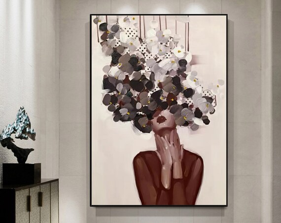 Floral Faceless Woman Portrait Abstract Lady Flower Hair Art Poster