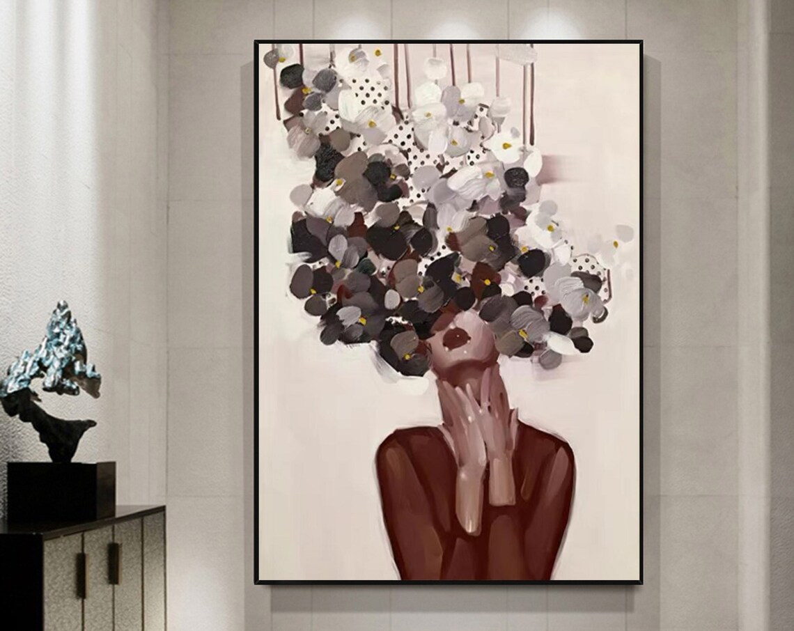 Floral Faceless Woman Portrait Abstract Lady Flower Hair Art Poster