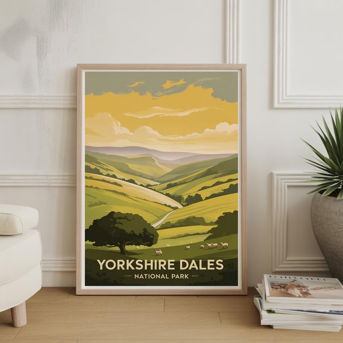 Yorkshire Dales National Park Sheep Grazing Hills Travel Poster