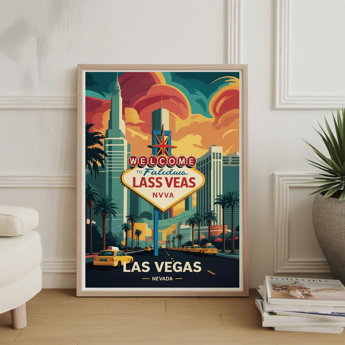 Welcome To Las Vegas Nevada Vintage Sign Cityscape Art Poster