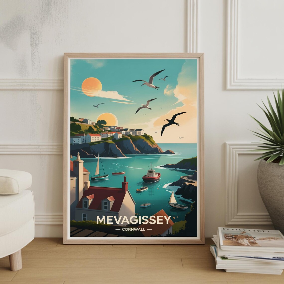 Mevagissey Cornwall Harbour Retro Seaside Travel Destination Poster