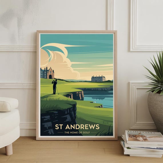 St Andrews Golf Club Travel Poster Scotland Landscape Wall Art Lover Office Home Decor