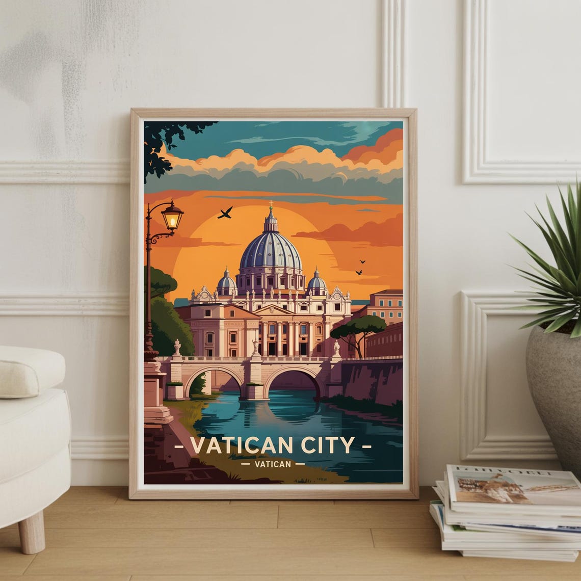 Vatican City St Peters Basilica Sunset Rome Italy Travel Poster