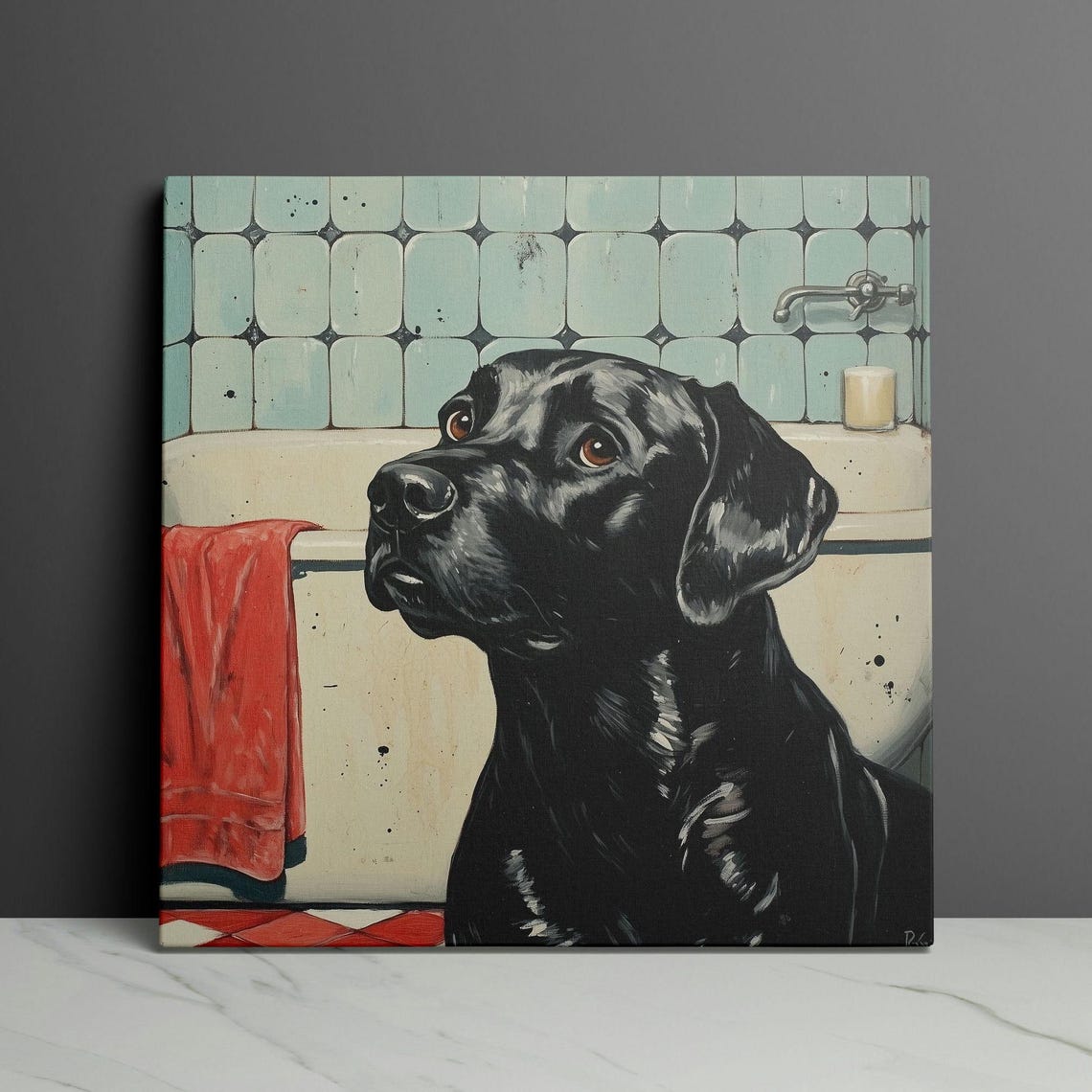Black Lab Bathing in a Retro Bathtub Funny Dog Spa Day Poster - Image 3