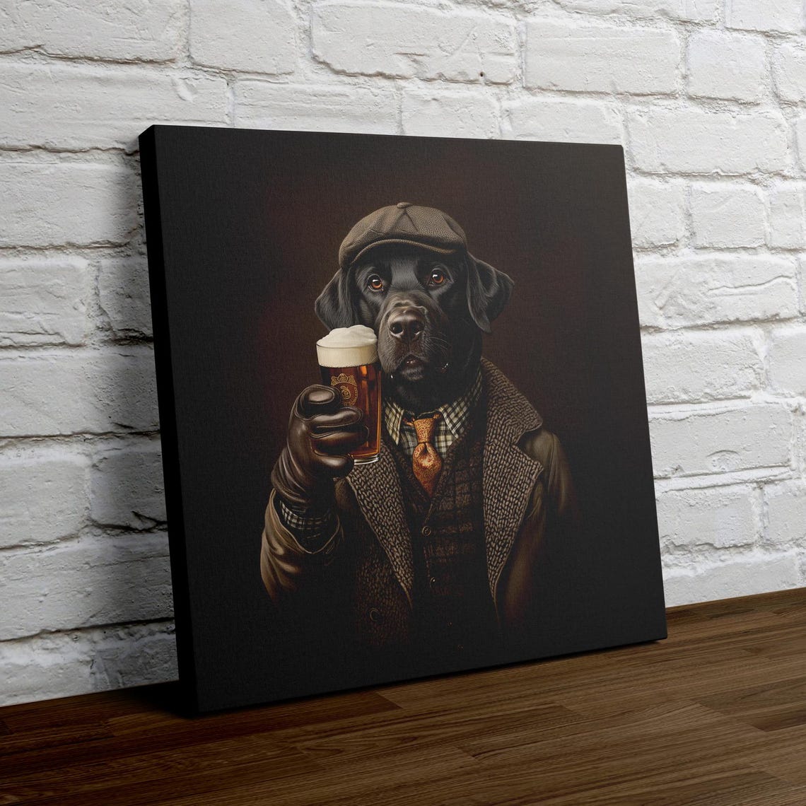 Black Lab Pub Portrait in Flat Cap With a Pint of Beer Poster - Image 4