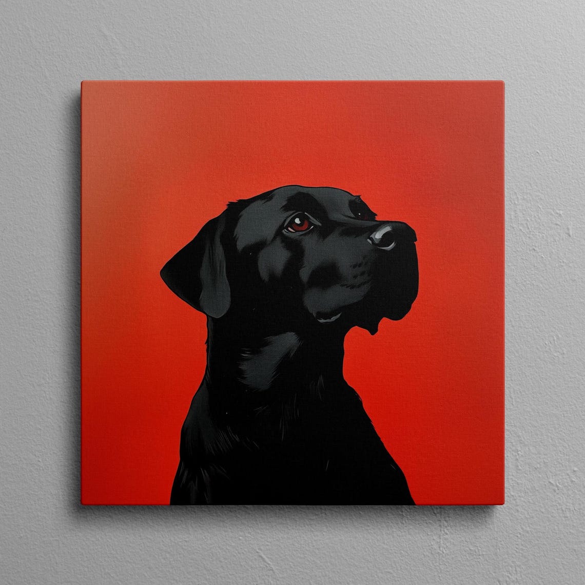 Black Labrador Profile Portrait on Bold Red Background Poster
