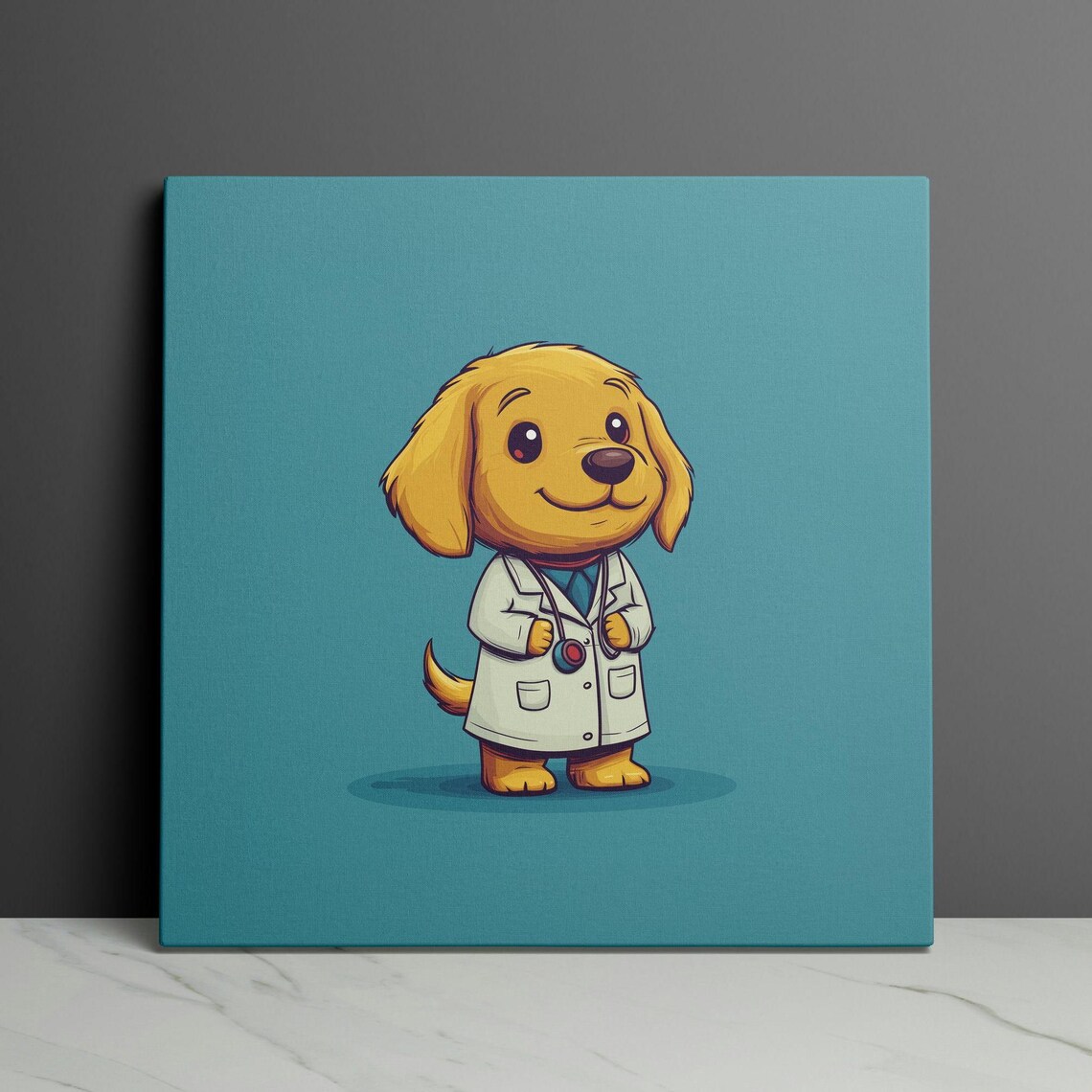 Golden Retriever Puppy Doctor in Coat Cartoon Office Art Poster - Image 3
