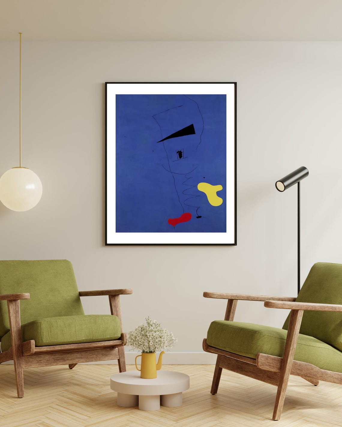 Modern Cobalt Blue Abstract Scribble Bold Red Yellow Shapes Poster - Image 3