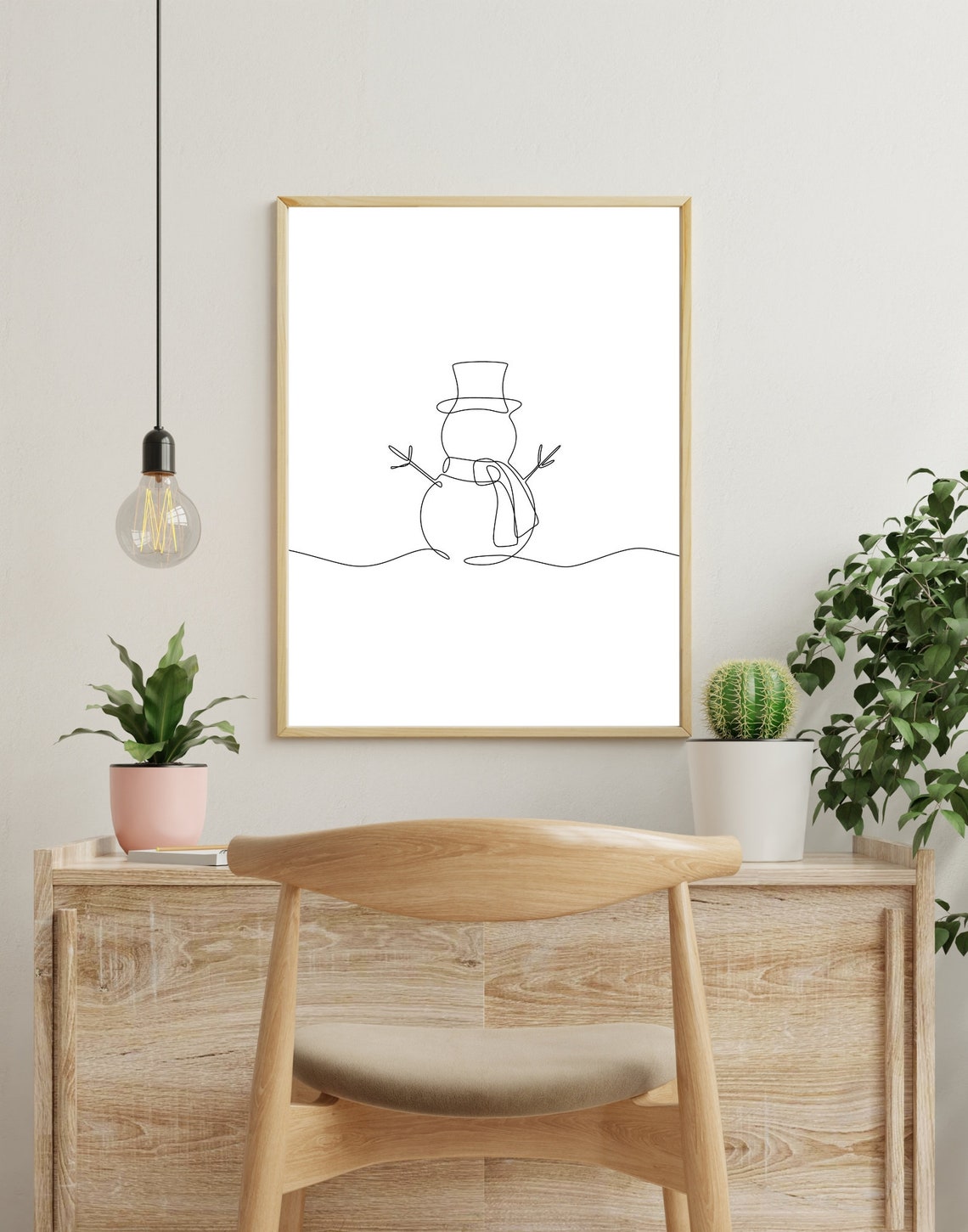 Minimalist Single Line Snowman Top Hat Christmas Line Art Poster - Image 3